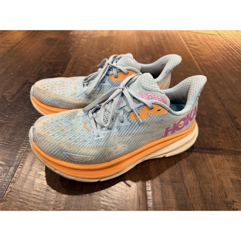 Hoka‎ W One One Clifton 9 Running Sneakers 1127896 Airy Blue Womens Size 7B